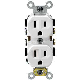 Leviton M24-0BR15-WMP Duplex Receptacle, 15 A, 2-Pole, 5-15R, White