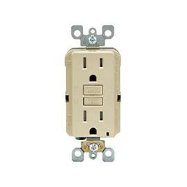 Leviton R91-GFTR1-0KI GFCI Duplex Receptacle, 2 -Pole, 15 A, 125 V, Back, Side Wiring, NEMA: 5-15R, Ivory
