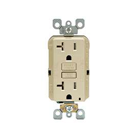 Leviton R91-GFTR2-0KI GFCI Duplex Receptacle, 2 -Pole, 20 A, 125 V, Back, Side Wiring, NEMA: 5-20R, Ivory