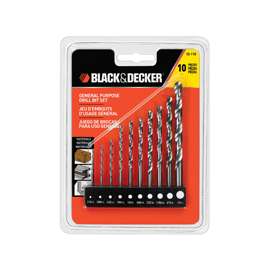 Black+Decker 15-110 General-Purpose Drill Bit Set, Steel, 10-Piece, For most DIY Projects