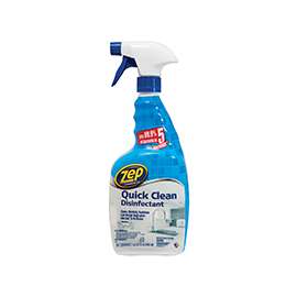 Zep ZUQCD32 Quick Clean Disinfectant, 32 oz, Liquid, Light Blue