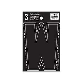 HY-KO 30400 Series 30433 Die-Cut Letter, Character: W, 3 in H Character, Black Character, Vinyl