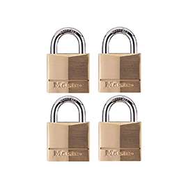 Master Lock 140Q Padlock, Keyed Alike Key, 1/4 in Dia Shackle, Steel Shackle, Solid Brass Body, 1-9/16 in W Body