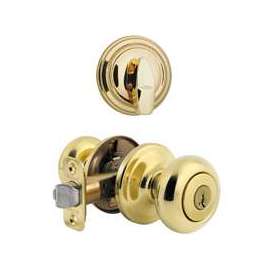 Kwikset Signature Series 991J3SMTCP Knob Lockset, 2 Grade, Keyed Key, Polished Brass, 2-3/8 x 2-3/4 in Backset
