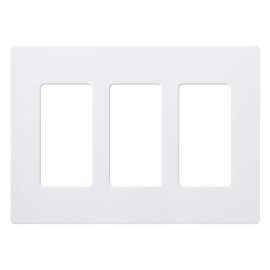 Lutron CW-3B-WH Wallplate, 4.69 in L, 6.56 in W, 3 -Gang, Plastic, White, Gloss