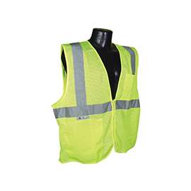 RADWEAR SV2ZGM-L Economical Safety Vest, L, Unisex, Fits to Chest Size: 26 in, Polyester, Green/Silver, Zipper Closure