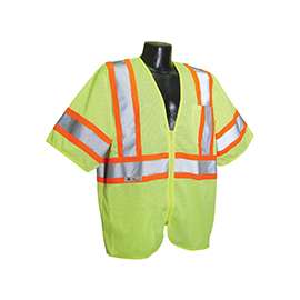 RADWEAR SV22-3ZGM-XL Economical Safety Vest, XL, Polyester, Green/Silver, Zipper Closure
