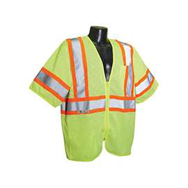 RADWEAR SV22-3ZGM-2X Economical Safety Vest, 2XL, Polyester, Green/Silver, Zipper Closure