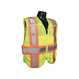 RADWEAR SV24-2ZGM-XL/2XL Expandable Safety Vest, XL/2XL, Polyester, Green/Silver, Zip-N-Rip Closure