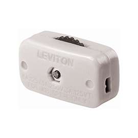 Leviton C24-00423-3KW Cord Switch, 3/6 A, 125/250 V, White