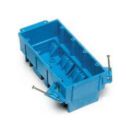 Carlon BH464A Outlet Box, 4 -Gang, PVC, Blue, Nail Mounting