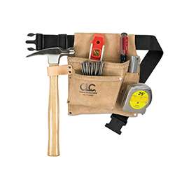 CLC IPK489X Nail/Tool Bag, 3-Pocket, Suede Leather, Tan