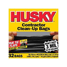 Husky HC42WC032B Clean-Up Trash Bag, 42 gal Capacity, Polyethylene Resin, Black