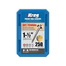 Kreg SML-C150-250 Pocket-Hole Screw, #8 Thread, 1-1/2 in L, Coarse Thread, Maxi-Loc Head, Square Drive, Carbon Steel