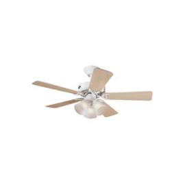 Hunter Southern Breeze Series 51010 Ceiling Fan, 5-Blade, Bleached Oak/White Blade, 42 in Sweep, Fiberboard Blade