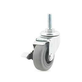 DH CASTERS C-L20T2MSB Swivel Caster with Brake, 2 in Dia Wheel, 13/16 in W Wheel, Rubber Wheel, Gray, 66 lb