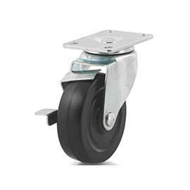 DH CASTERS C-LM4P1RSB Swivel Caster, 4 in Dia Wheel, 1-1/4 in W Wheel, Rubber Wheel, 265 lb