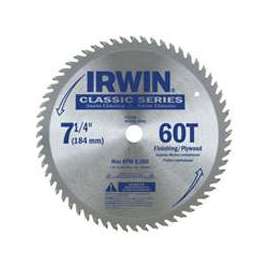 IRWIN 15530ZR Circular Saw Blade, 7-1/4 in Dia, 5/8 in Arbor, 60-Teeth, Carbide Cutting Edge