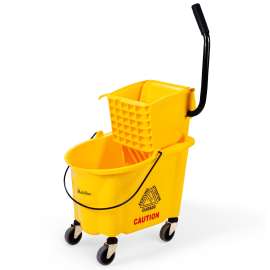 PLASTIC PRINCE Commercial Mop Bucket with Wringer on Wheels, Heavy Duty Industrial Mop Bucket and Wringer Separate Dirty Water for Home Office Restaurant Business, 26 Quart - Yellow
