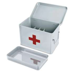 Plexon First Aid Kit, First Aid Supplies Bin, 8.5" Metal Medicine Storage Box with Lid, First Aid Kit Box Organizer, White