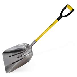 Plexon Metal Scoop Shovel 15" Blade - Aluminium Steel Snow Shovel for Driveway - Heavy Duty Snow Shovel for Car - Fiberglass Handle & Plastic D-Grip - Outdoor Garden Yard, 48" Length