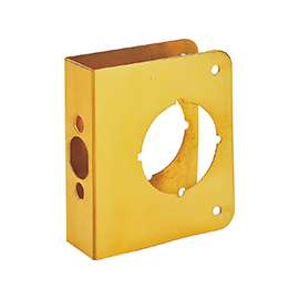 ProSource HSH-044SBP-PS Door Reinforcer, 2-3/8 in Backset, 1-3/4 in Thick Door, Steel, Brass, 4-1/2 in H, 4 in W