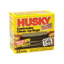 Husky HK42WC032B Contractor Clean-Up Bag, 42 gal Capacity, Polyethylene, Black