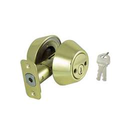 ProSource Deadbolt, 3 Grade, Polished Brass, 2-3/8 to 2-3/4 in Backset, KW1 Keyway