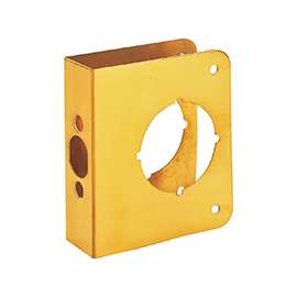 ProSource HSH-046SBP-PS Door Reinforcer, 2-3/4 in Backset, 1-3/4 in Thick Door, Steel, Brass, 4-1/2 in H, 4-1/4 in W
