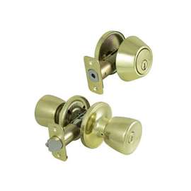 ProSource Deadbolt and Entry Lockset, 3 Grade, Tulip Handle, Keyed Alike Key, Brass, Polished Brass