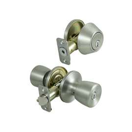 ProSource Deadbolt and Entry Lockset, 3 Grade, Tulip Handle, Keyed Alike Key, Stainless Steel, KW1 K2 Keyway
