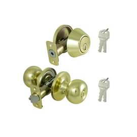 ProSource Deadbolt and Entry Lockset, 3 Grade, Ball Handle, Keyed Alike Key, Brass, Polished Brass
