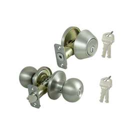 ProSource Deadbolt and Entry Lockset, 3 Grade, Ball Handle, Keyed Alike Key, Stainless Steel, Stainless Steel