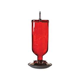 Perky-Pet 8109-2 Bird Feeder, 16 oz, 4-Port/Perch, Glass/Metal, Red, 10.6 in H