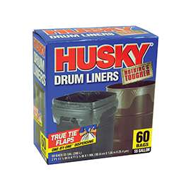 HUSKY HK55WC060C Drum Liner, 55 gal Capacity, 1 mil Thick, Plastic, Clear