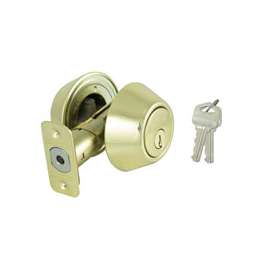 ProSource Deadbolt, 3 Grade, Polished Brass, 2-3/8 to 2-3/4 in Backset, KW1 Keyway