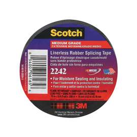 Scotch 6165-BA-10 Splicing Tape, 15 ft L, 3/4 in W, Rubber Backing, Black