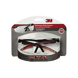 3M 47090-WZ4 Safety Glasses, Anti-Fog, Anti-Scratch Lens, Wraparound Frame, Black/Red Frame