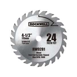 ROCKWELL RW9281 Circular Saw Blade, 4-1/2 in Dia, 3/8 in Arbor, 24-Teeth, Tungsten Carbide Cutting Edge