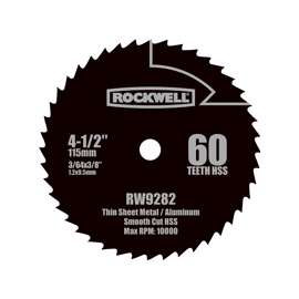 ROCKWELL RW9282 Circular Saw Blade, 4-1/2 in Dia, 3/8 in Arbor, 60-Teeth
