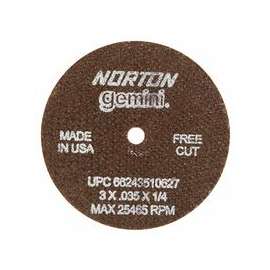 Reinforced Cut-Off Wheel, Type 1, 3 in Dia, .035 in Thick, 60 Grit Alum. Oxide