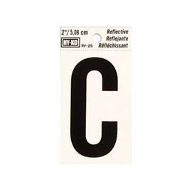 HY-KO RV-25/C Reflective Letter, Character: C, 2 in H Character, Black Character, Silver Background, Vinyl