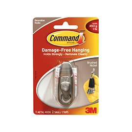 Command Forever Classic FC11-BN Decorative Hook, 1 lb Weight Capacity, Metal, Brushed Nickel