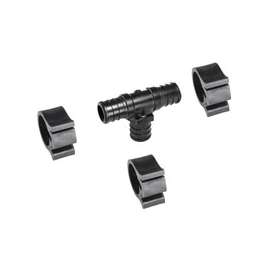 Flair-It PEXLOCK 30827 Pipe Tee with Clamp, 3/4 in, Black, 100 psi Pressure