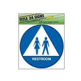 HY-KO T-24U Graphic Sign, Round, Triangle, REST ROOM, White Legend, Blue/White Background, Plastic