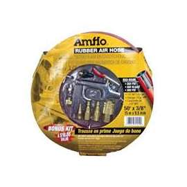 Amflo 552-50AK-5 Air Hose Kit, 3/8 in OD, 50 ft L, MNPT, 300 psi Pressure, Rubber, Red