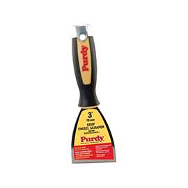 Purdy 14A900130 Chisel Scraper, 3 in W Blade, Angled, Stiff Blade, Stainless Steel Blade, Rubber Handle
