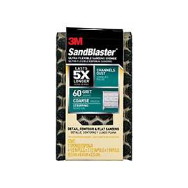 Scotch 20909-60-UFS Sanding Sponge, 4-1/2 in L, 2-1/2 in W, 60 Grit, Coarse, Aluminum Oxide Abrasive