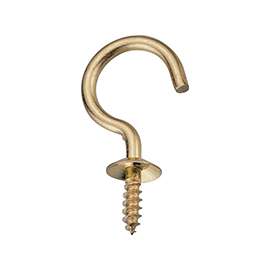 ProSource Cup Hook, 15/32 in Opening, 3.5 mm Thread, 1 in L, Brass, Brass