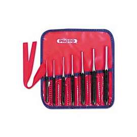 7 Pc. Super-Duty Drive Pin Punch Sets, Flat, English, Kit Pouch